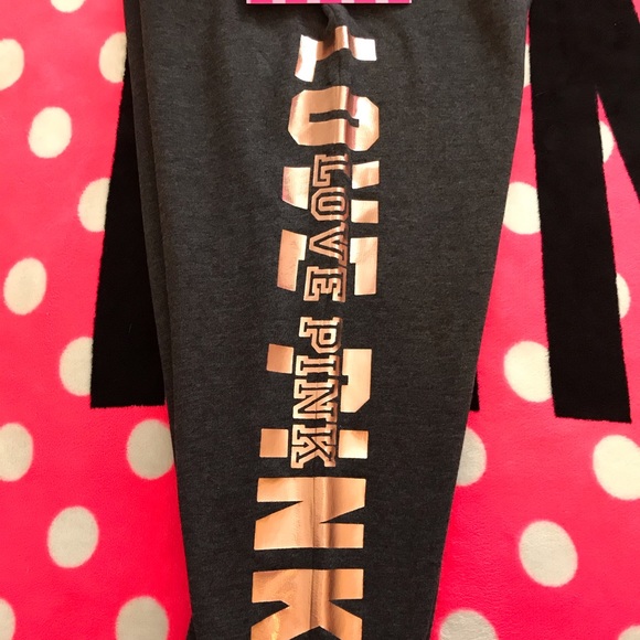 💗VS PINK GREY & ROSE GOLD FOIL SHINE LOGO JOGGERS - Picture 8 of 11